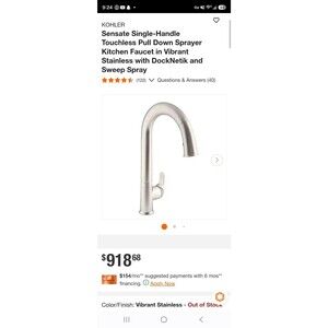 Kohler Sensate K-72218-VS Touchless Pull-Down Kitchen Faucet Vibrant...